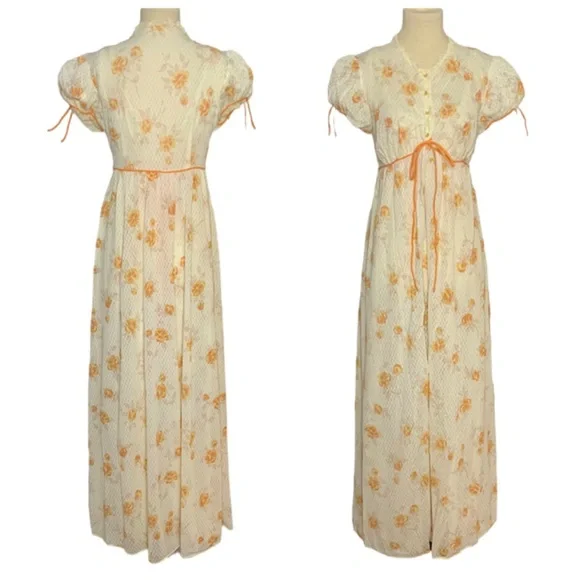 Vintage floral peignoir nightgown/robe 2 piece set, S - Picture 3 of 14